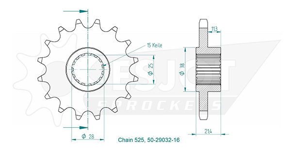 Aprilia Gable - 525 - 16 denti - simile JTF709 - Made in Germania