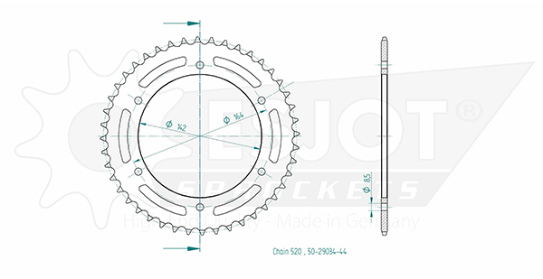 Hyosung Steel Crown - 525 - 44 Denti - simile JTR1704 - Made in Germania