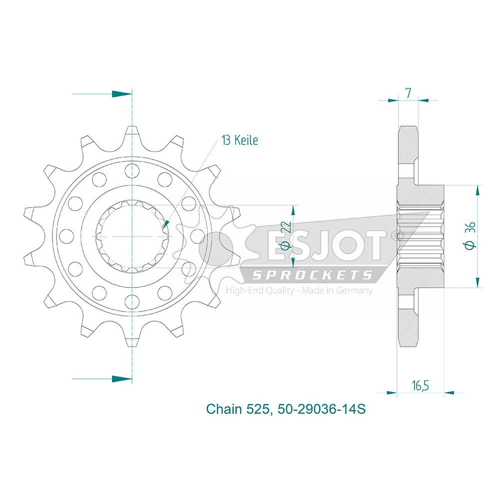 Ducati Gable leggero - 525 - 14 denti - Made in Germania