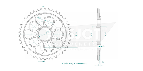Ducati Steel Crown - 525 - 42 denti - Made in Germania