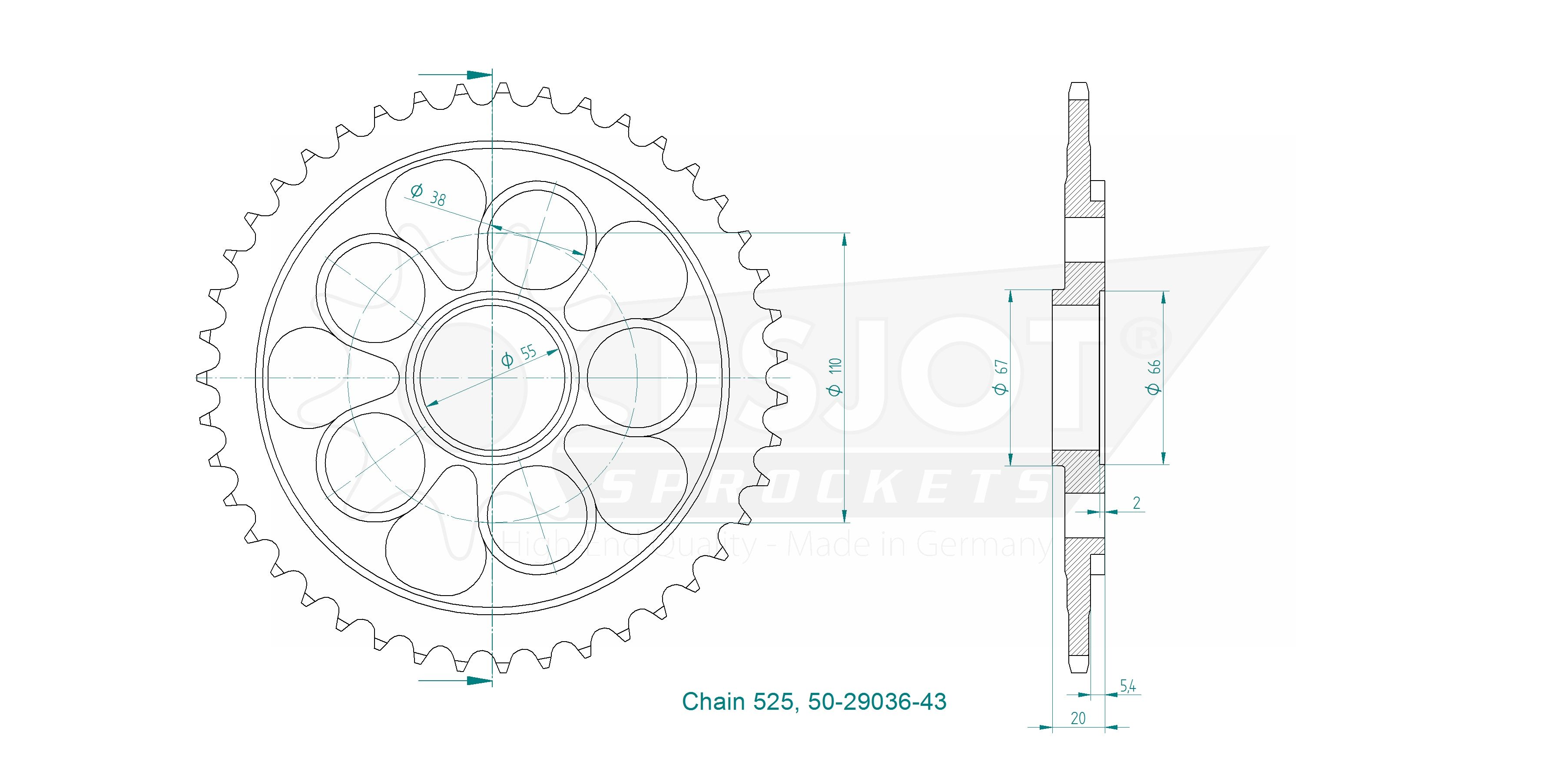 Ducati Steel Crown - 525 - 43 denti - Made in Germania