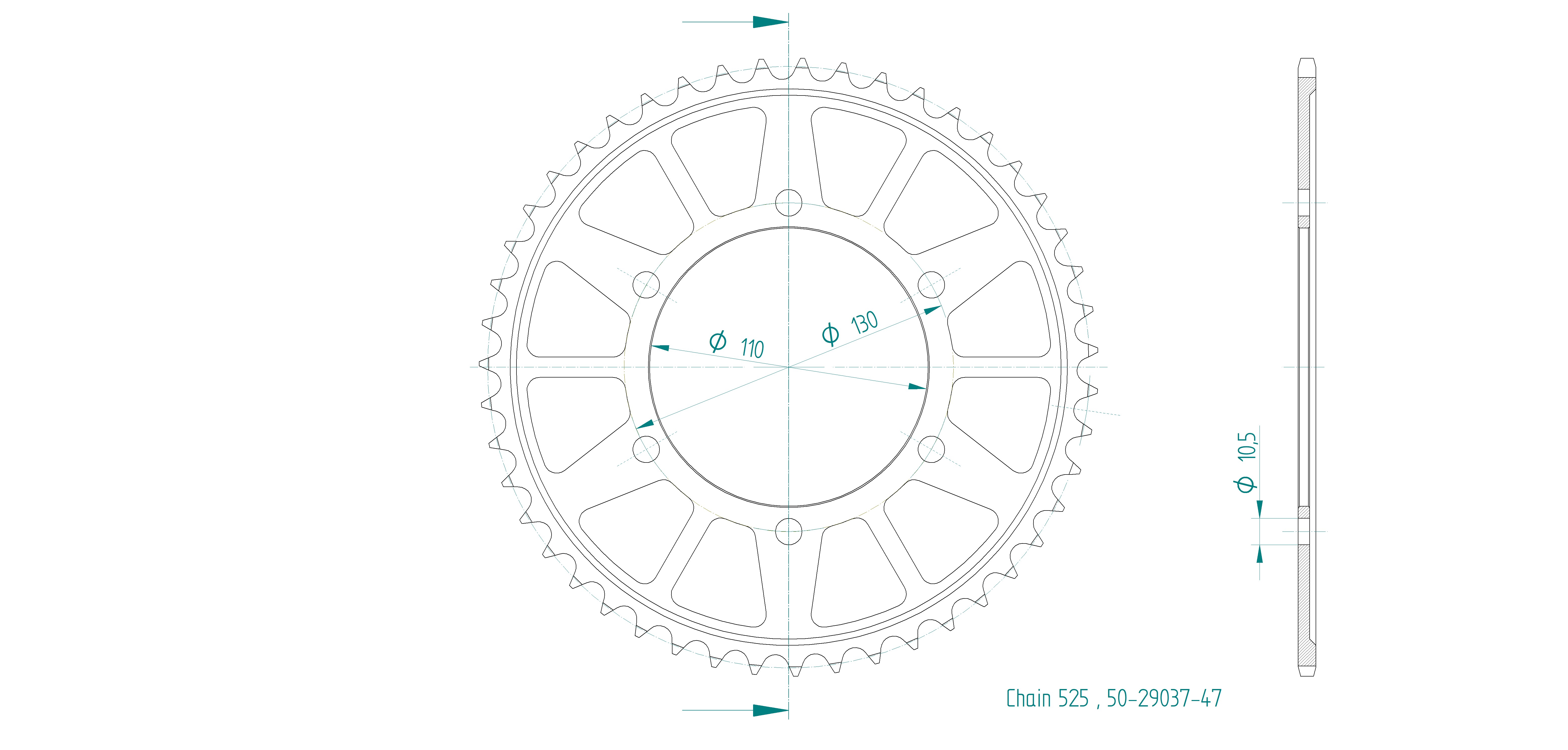 Corona in Acciaio 47 Denti - Passo 525 - Simile a JTR1876