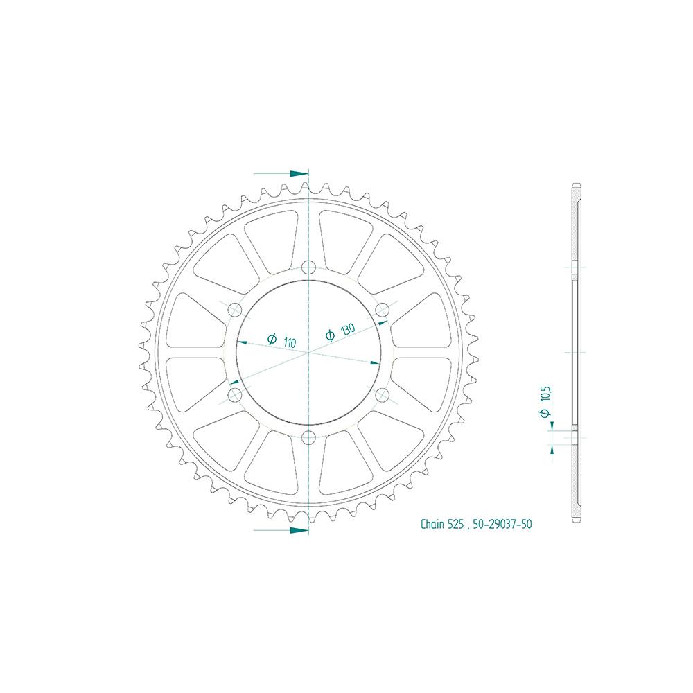 Corona in Acciaio 50 Denti - Passo 525 - Simile a JTR1876