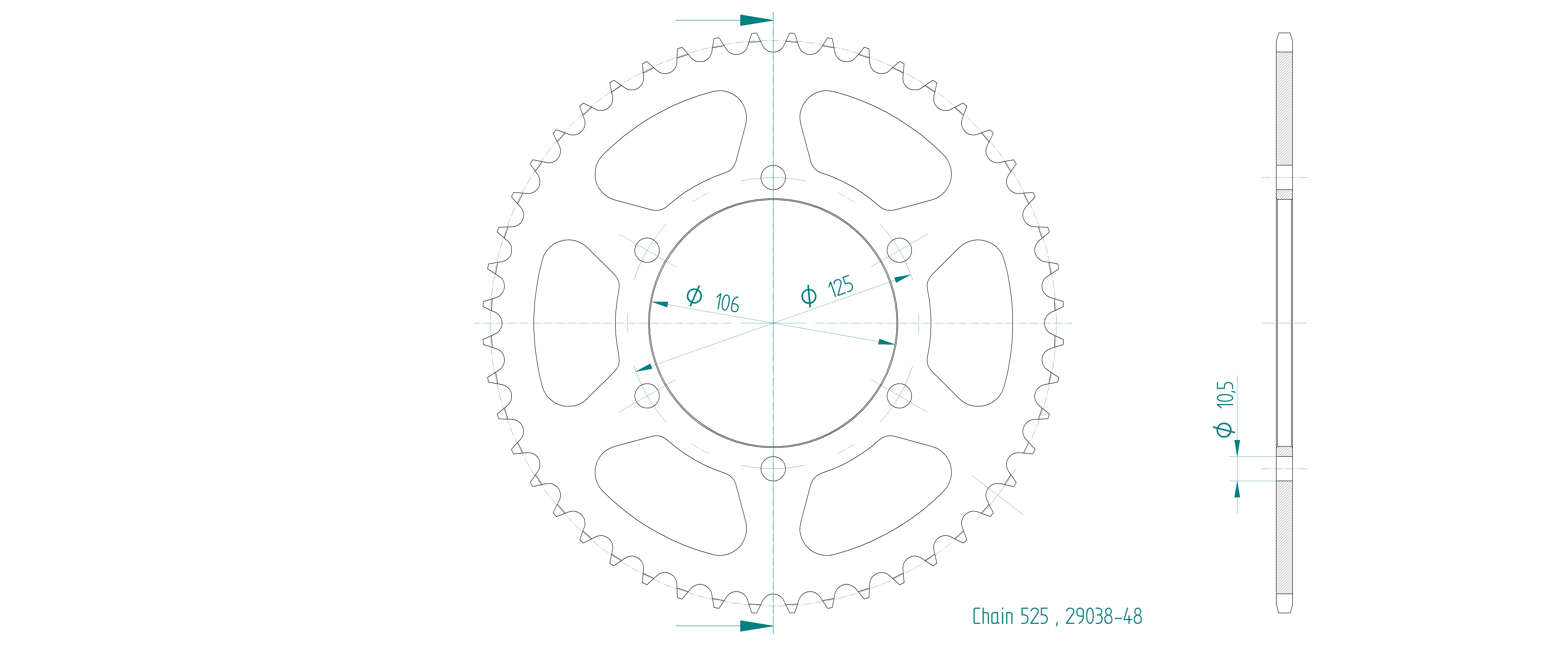 Corona in acciaio 48 denti - Passo 525 - Simile a JTR2014