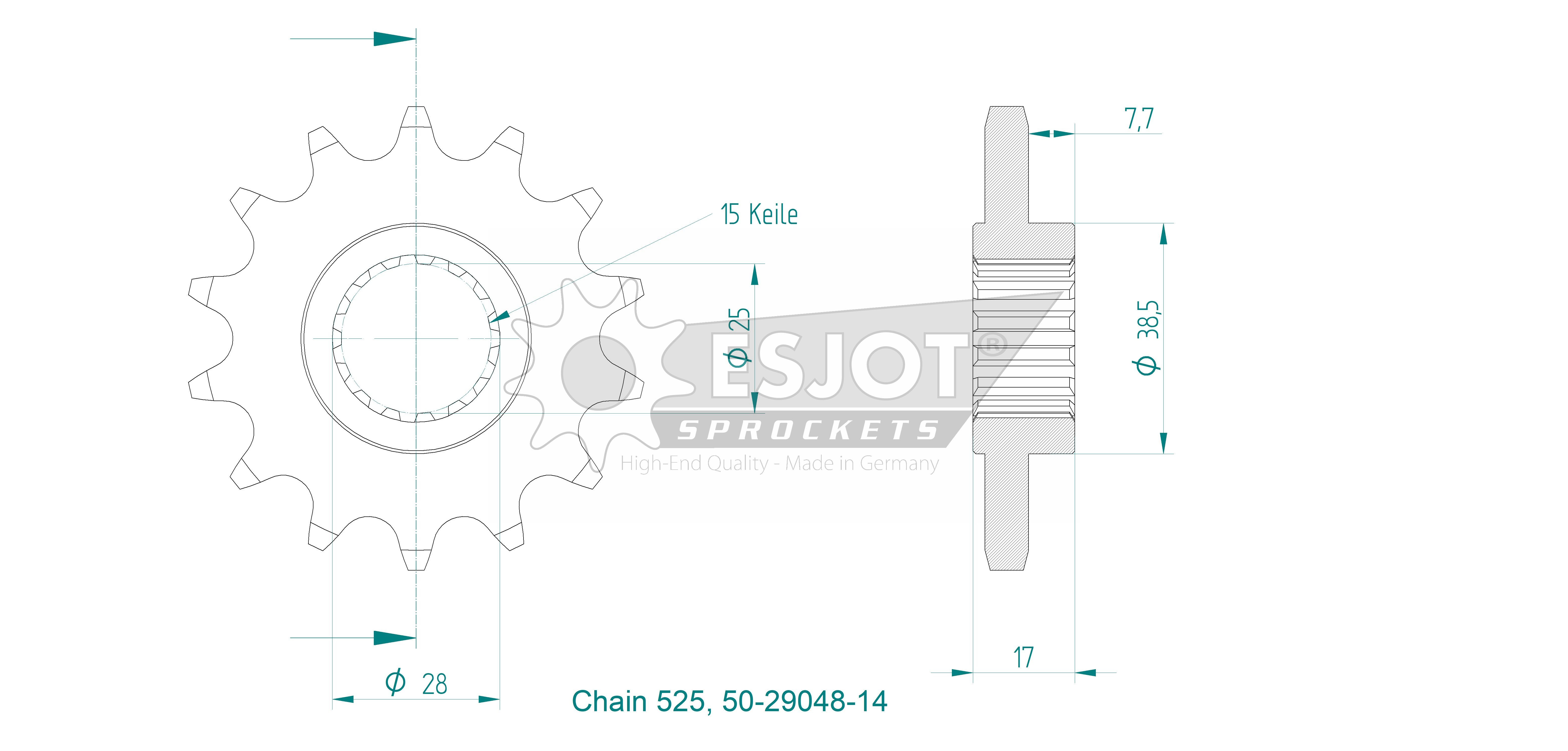 Pignone - 525 - 14 denti - Made in Germania