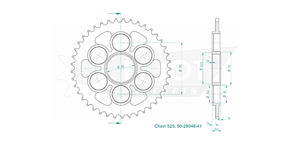 Ducati Steel Crown - 525 - 41 denti - Made in Germania