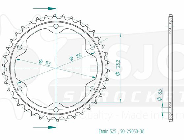 KTM Steel Crown - 525 - 38 denti - Made in Germania