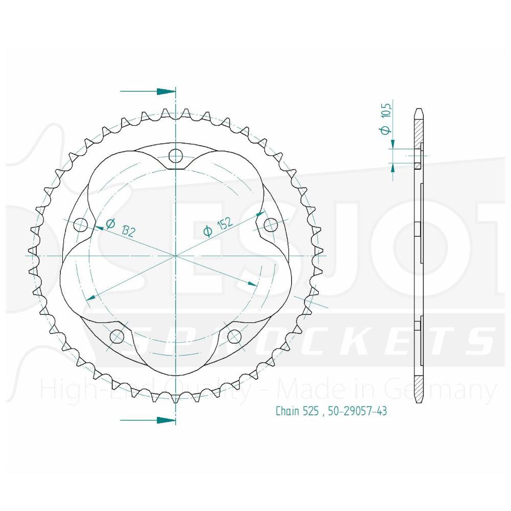Corona Acciaio 43 Denti - Passo 525
