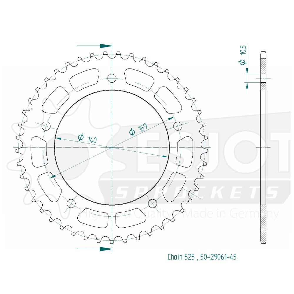 Corona in Acciaio 45 denti – Passo 525