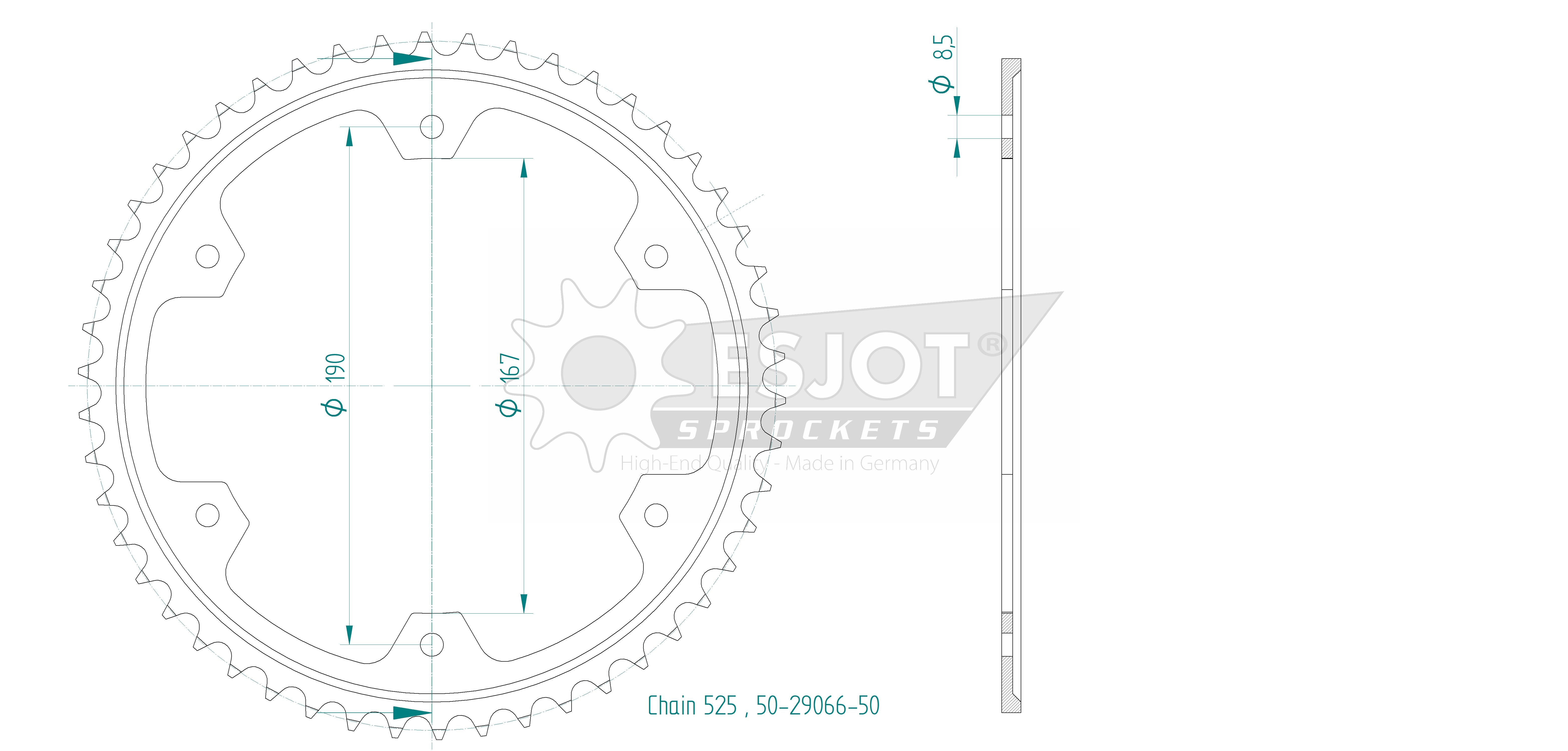 Corona in acciaio 50 denti - Passo 525 - Simile a JTR2015