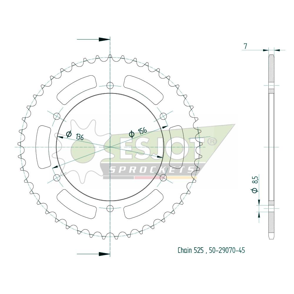 Corona in Acciaio 45 denti – Passo 525