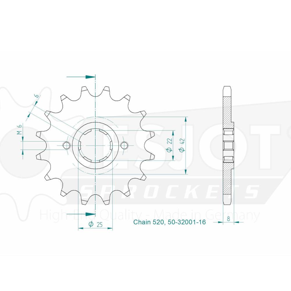 TT Honda Gable - 520 - 16 denti - Made in Germania