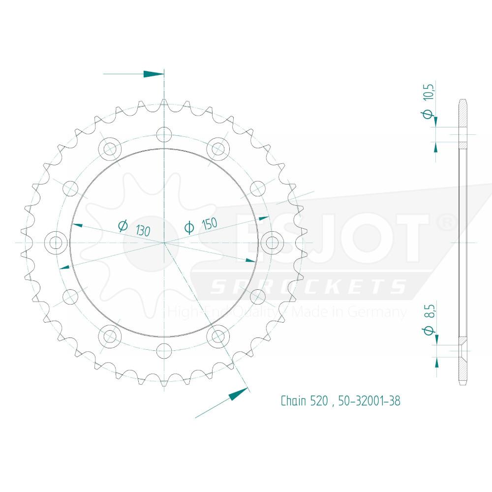 TT Honda Steel Crown - 520 - 38 Denti - Simile JTR245/2 - Made in Germania