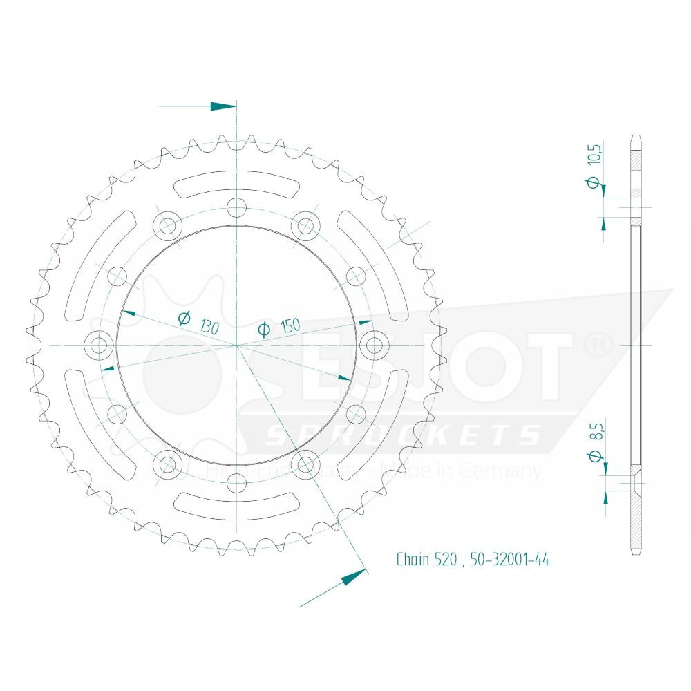 TT Honda Steel Crown - 520 - 44 ammaccature - Made in Germania