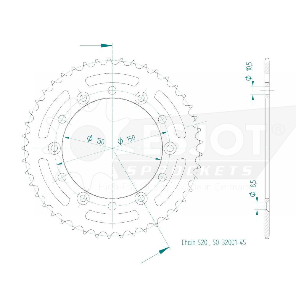 TT Honda Steel Crown - 520 - 45 denti - Made in Germania