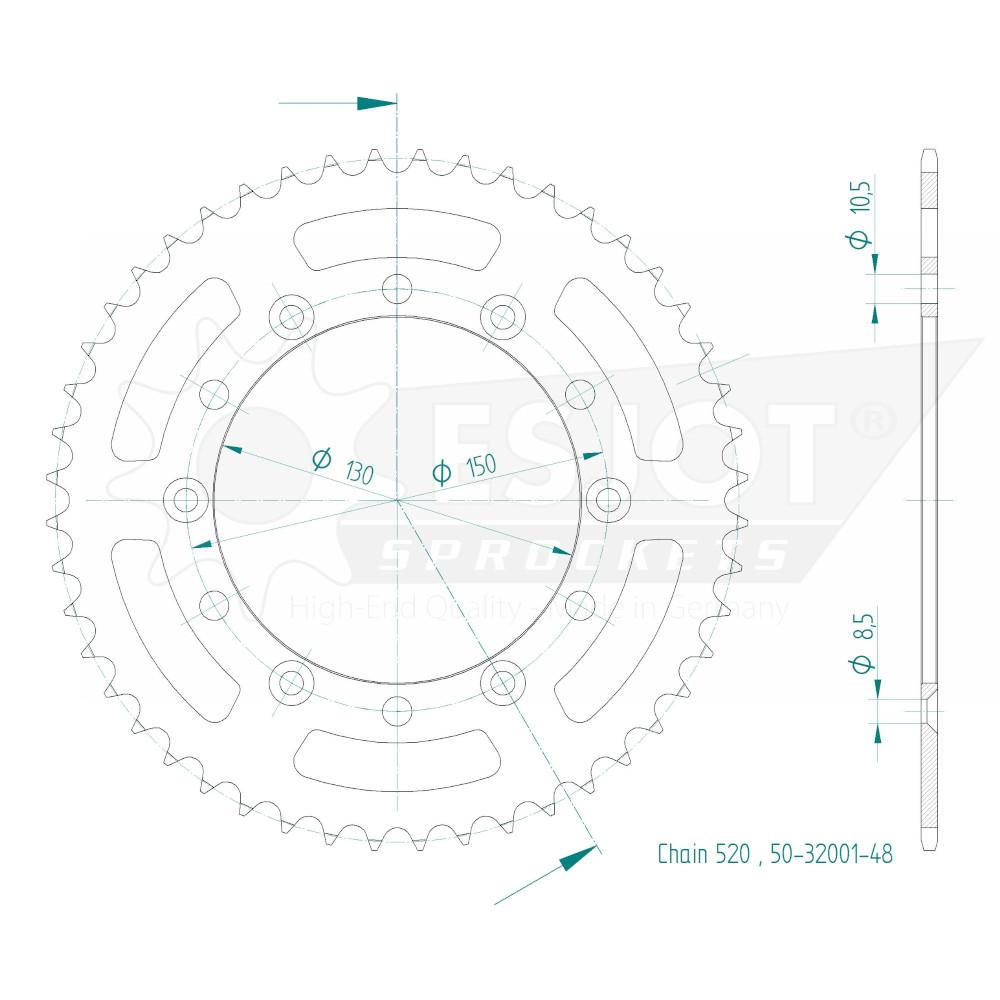 Steel Crown tt Honda -yamaha - 520 - 48 denti - simile JTR245/2 - Made in Germania
