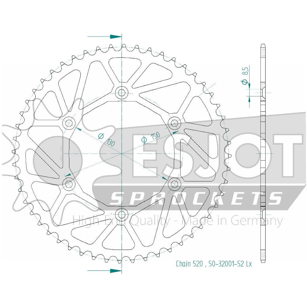 Acciaio Crown TT Ultralight Yamaha - 520 - 52 Dent - Made in Germania