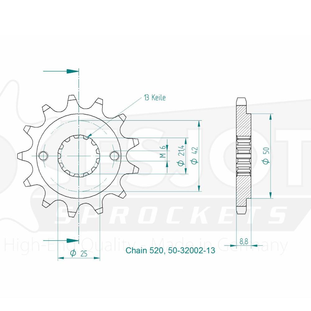 TT Kawasaki Gable - 520 - 13 denti - Made in Germania