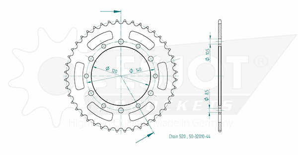 Acciaio Crown TT Kawasaki - 520 - 44 Dent - simile JTR475 - Made in Germania