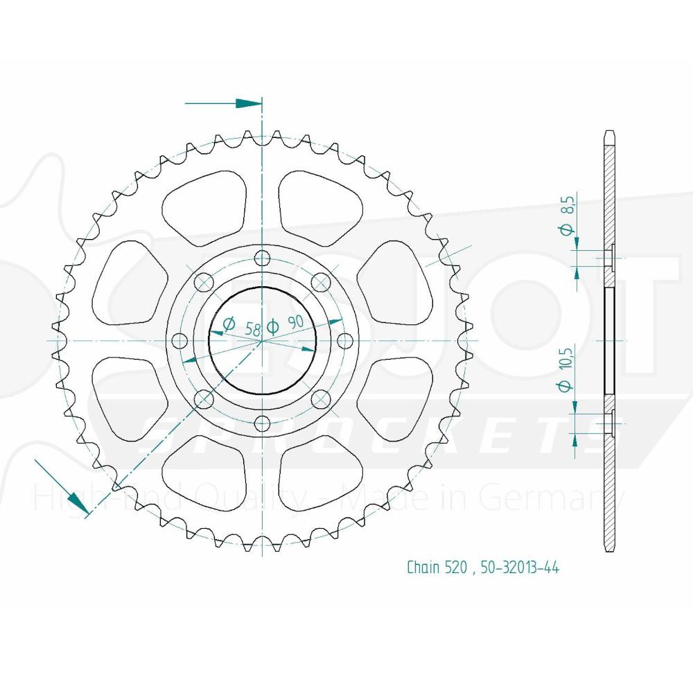TT Honda Steel Crown - 520 - 44 ammaccature - Made in Germania