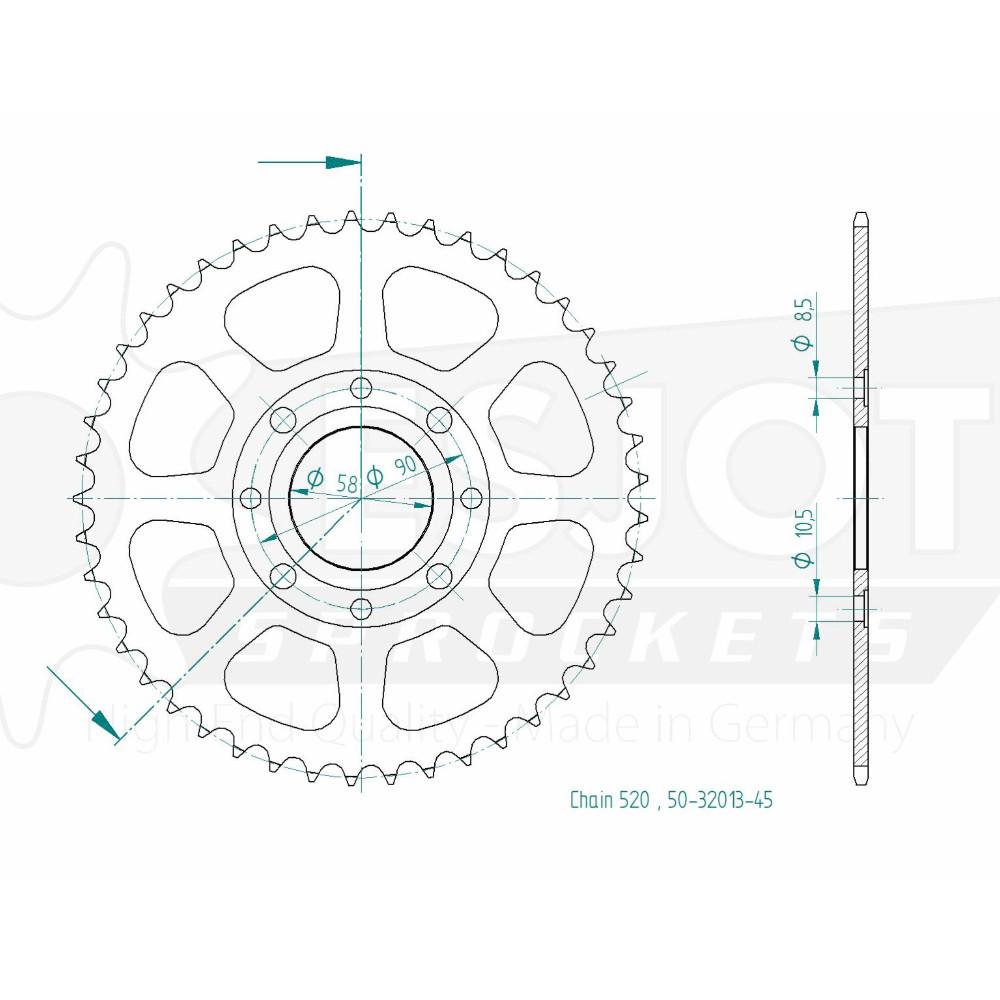 TT Honda Steel Crown - 520 - 45 denti - Made in Germania