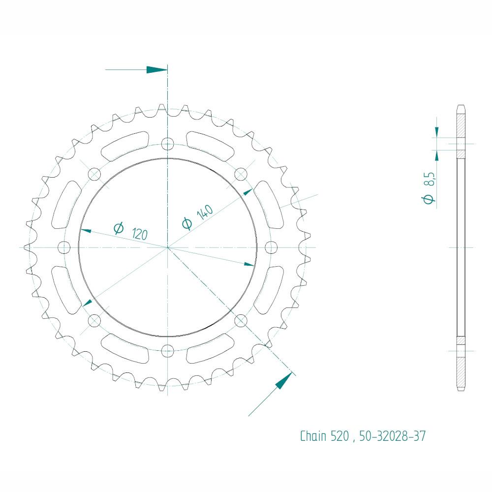 Corona in Acciaio 37 Denti - Passo 520 - Simile a JTR487