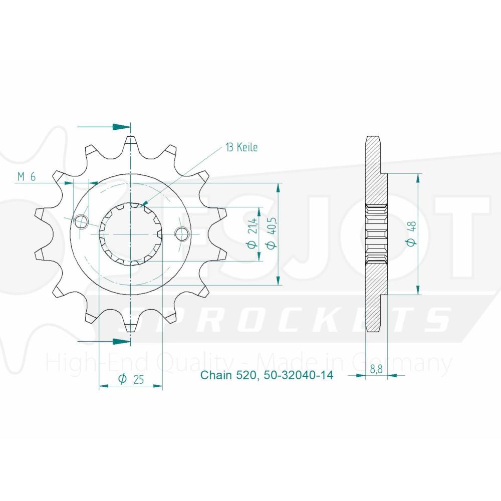 TT Honda Gable - 520 - 14 denti - simile JTF309 - Made in Germania
