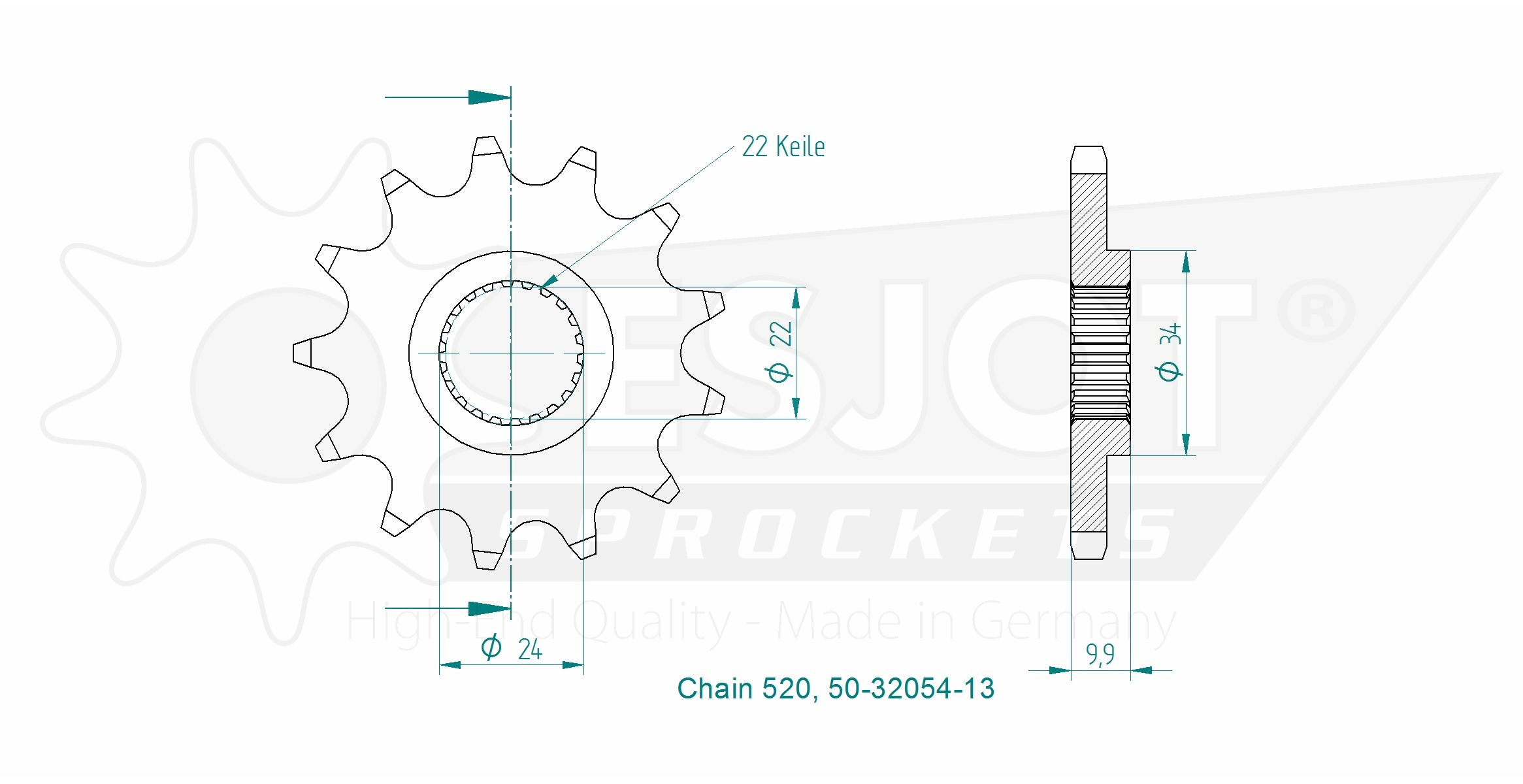 Pignone - 520 - 13 denti - Made in Germania