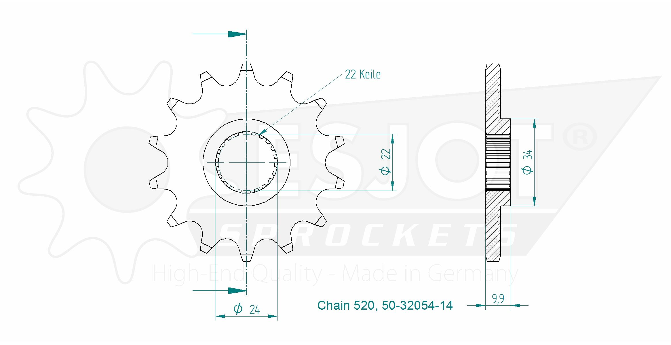 Pignone - 520 - 14 denti - Made in Germania