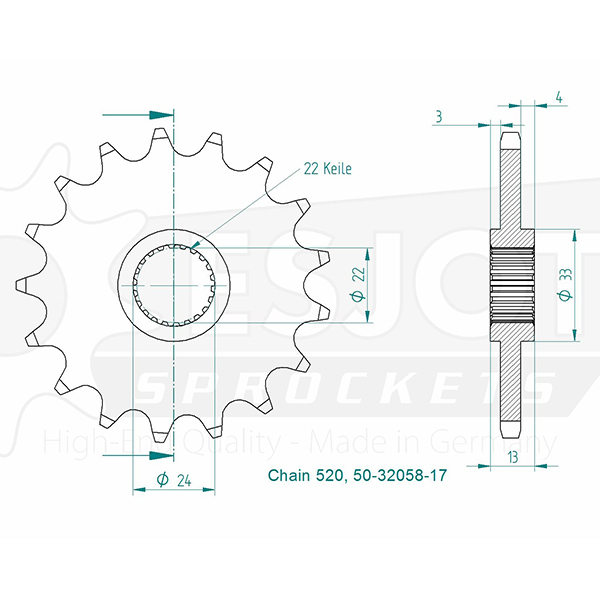 Aprilia Gable - 520 - 17 denti - Made in Germania