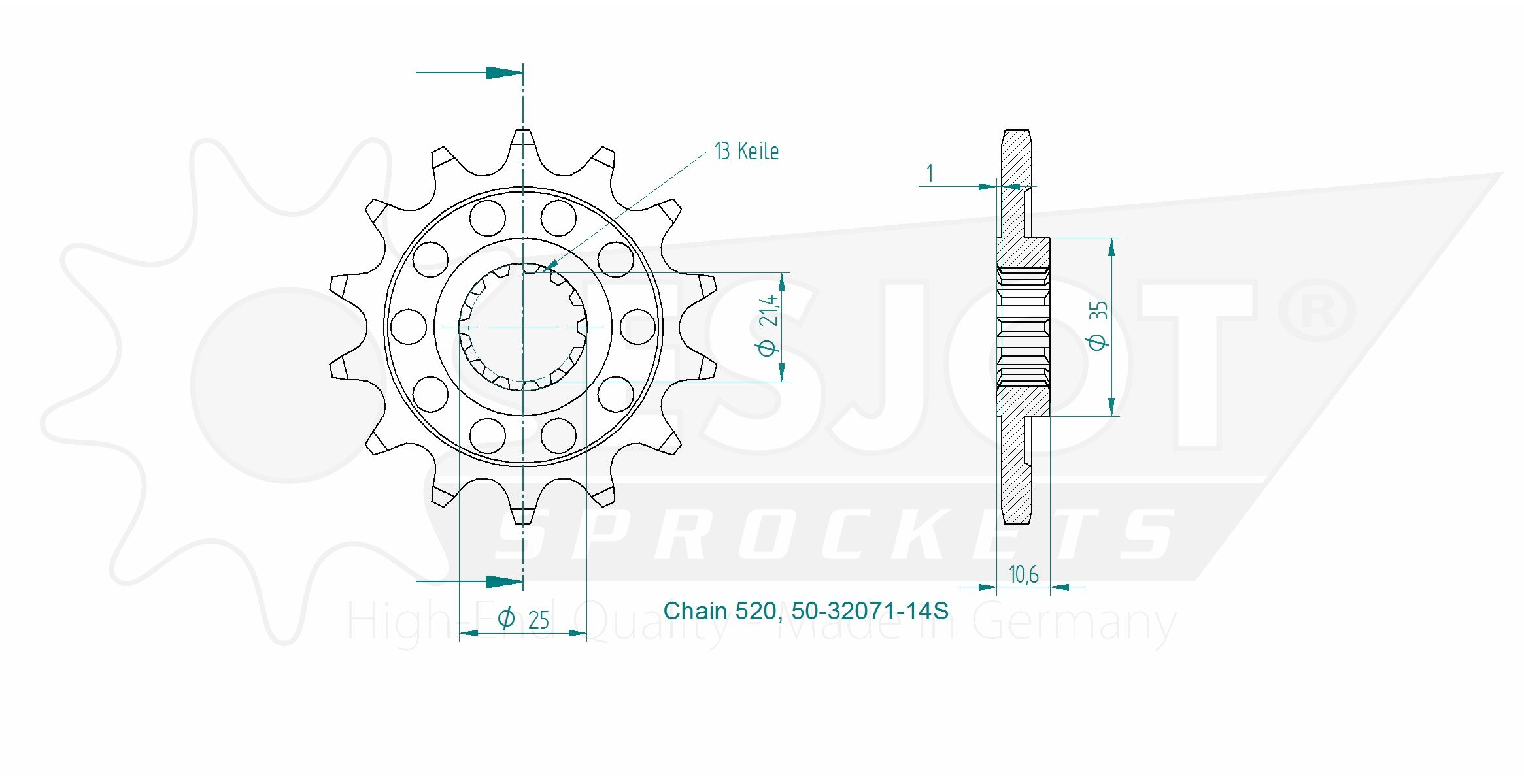 Pignone Ultralight 14 Denti - Passo 520 - Simile JTF584