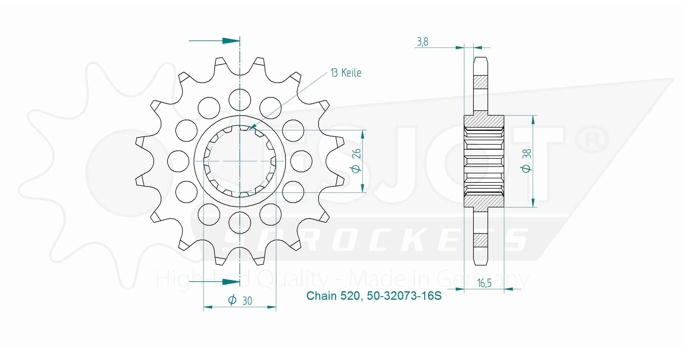 Pignone Ultralight 16 Denti - Passo 520 - Simile JTF333