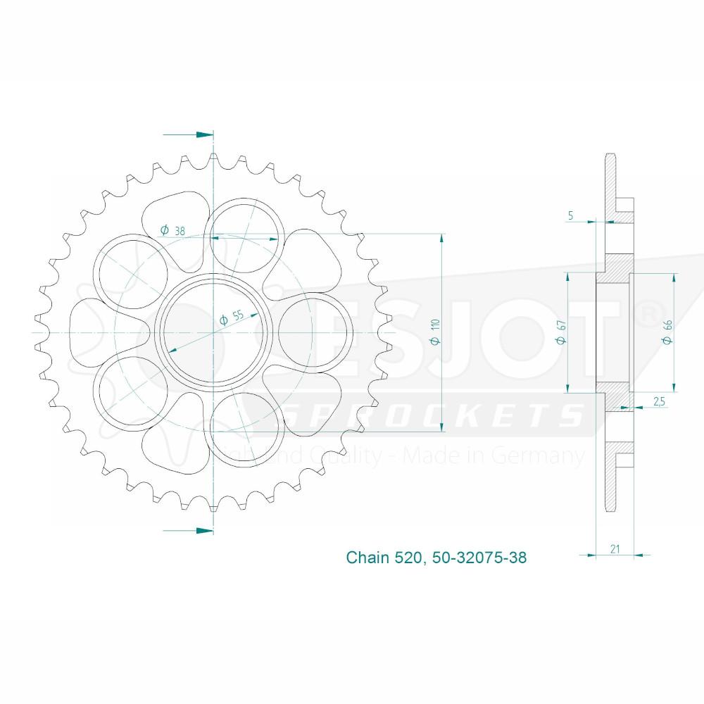 Ducati Steel Crown - 520 - 38 denti - Made in Germania