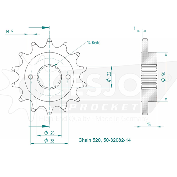 Ducati Gable - 520 - 14 denti - simile JTF736 - Made in Germania