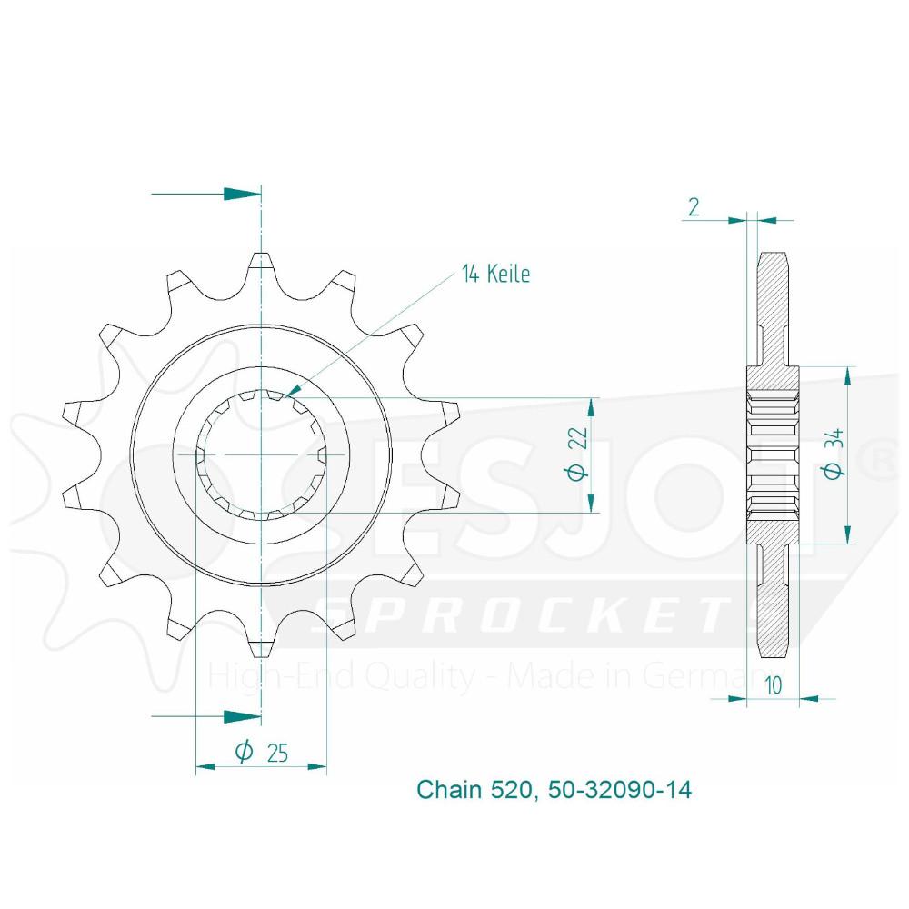 Pignone 14 denti - Passo 520