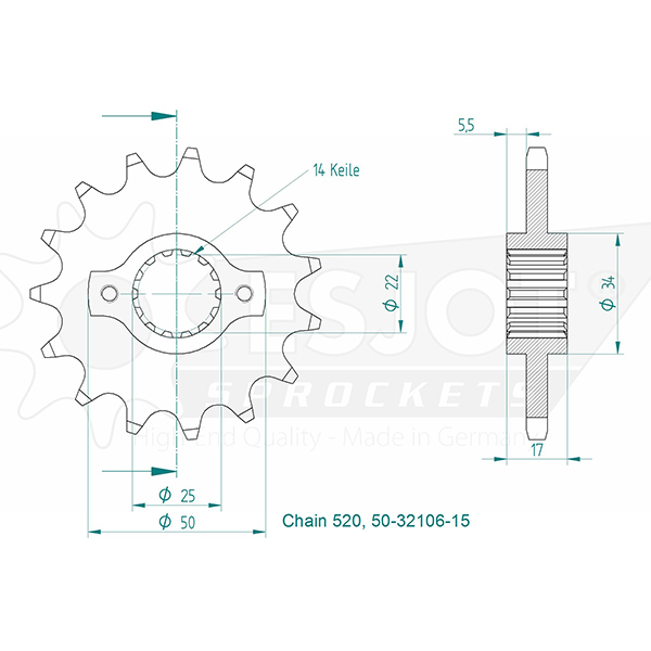 Ducati Gable - 520 - 15 denti - Made in Germania
