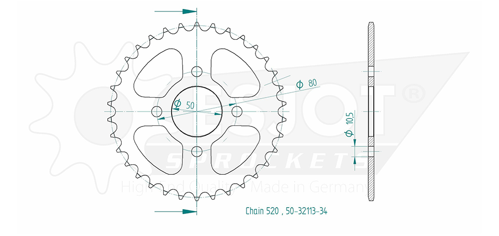 Eton -Sym Steel Crown - 520 - 34 denti - Made in Germania
