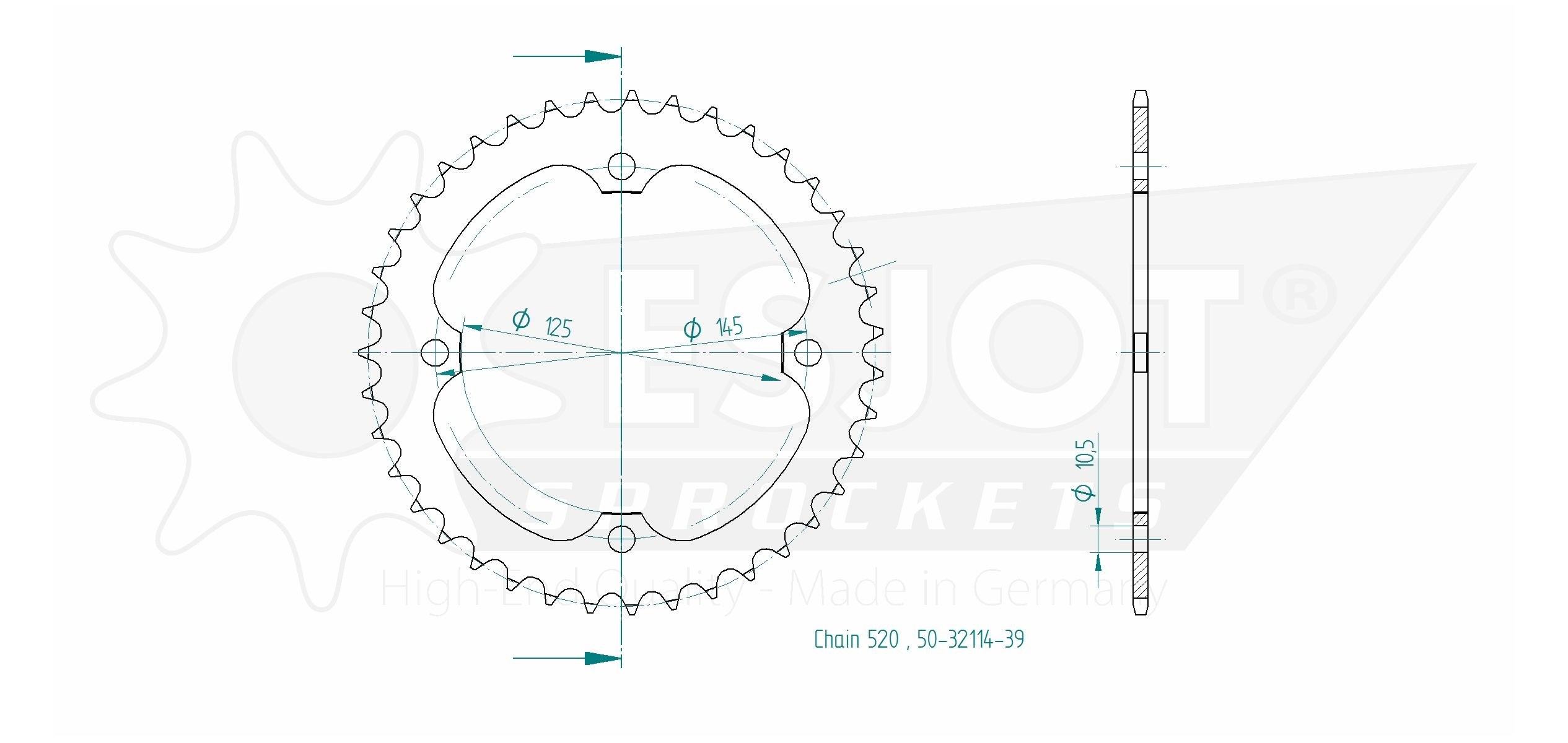 Acciaio Crown TT Yamaha - 520 - 39 Dent - Made in Germania