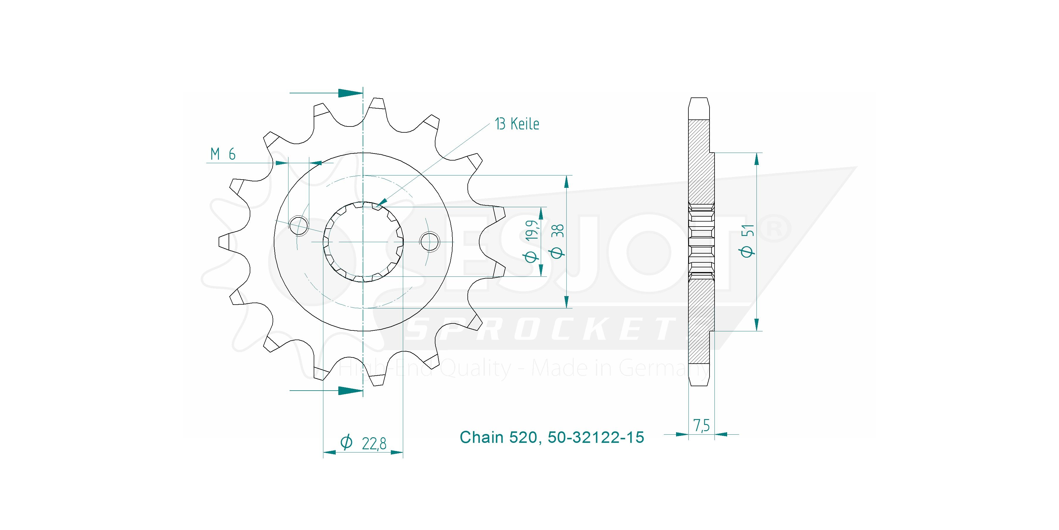 Pignone - 520 - 15 denti - Made in Germania