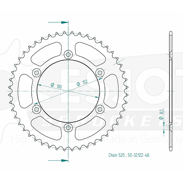 Aprilia Steel Crown - 520 - 48 denti - simile JTR706 - Made in Germania