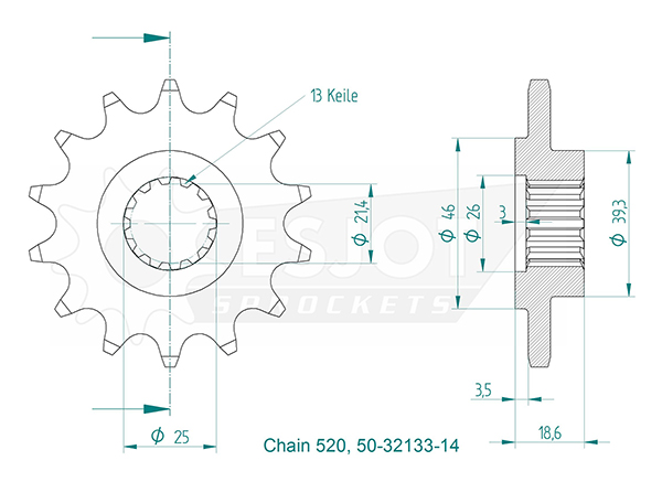 Pignone - 520 - 14 denti - Made in Germania