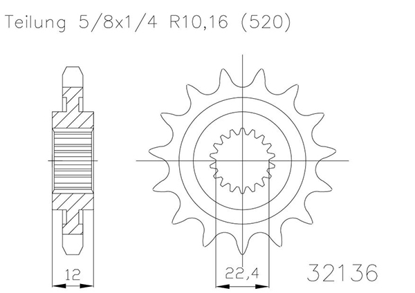 Pignone - 520 - 12 denti - Made in Germania