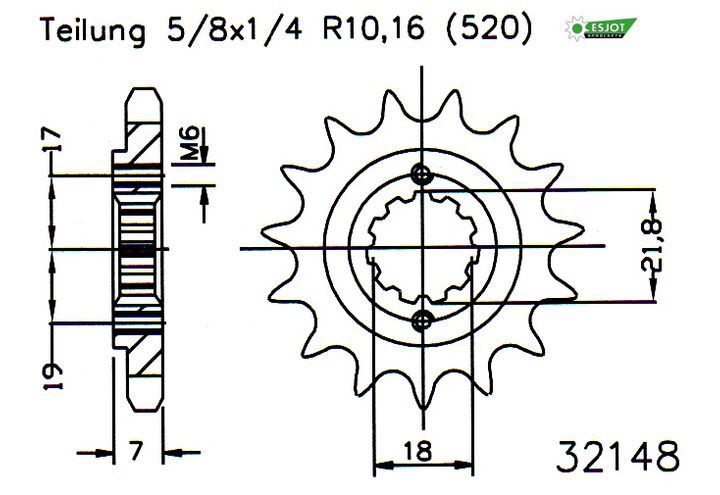 Pignone TT Honda leggera - 520 - 14 denti - Made in Germania