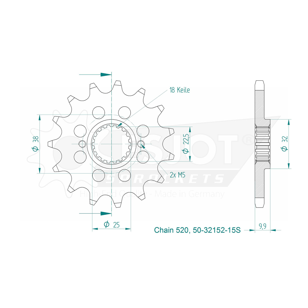 Gable Husqvarna leggero - 520 - 15 denti - Made in Germania