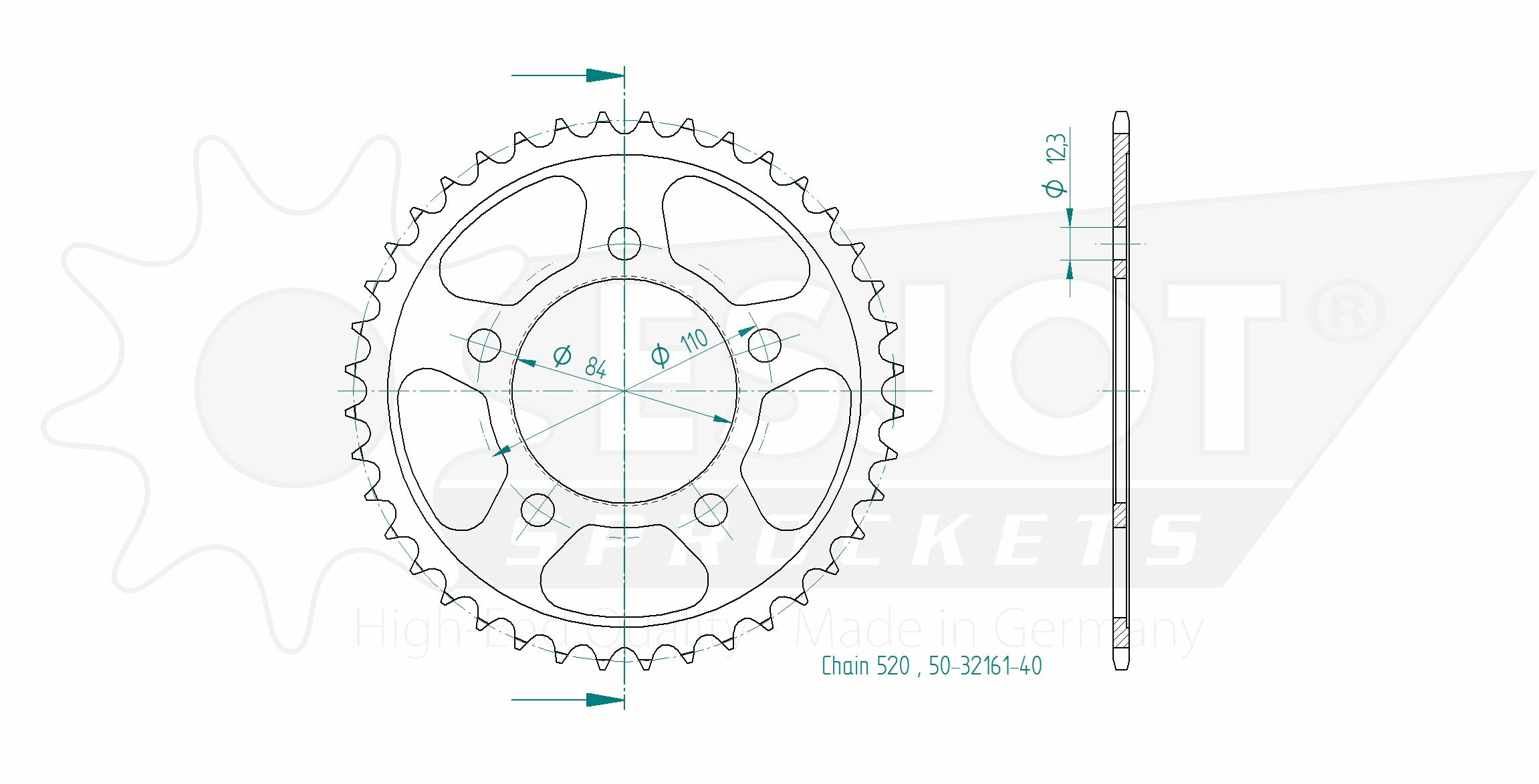 Corona in acciaio 40 denti - Passo 520 - Simile a JTR1225
