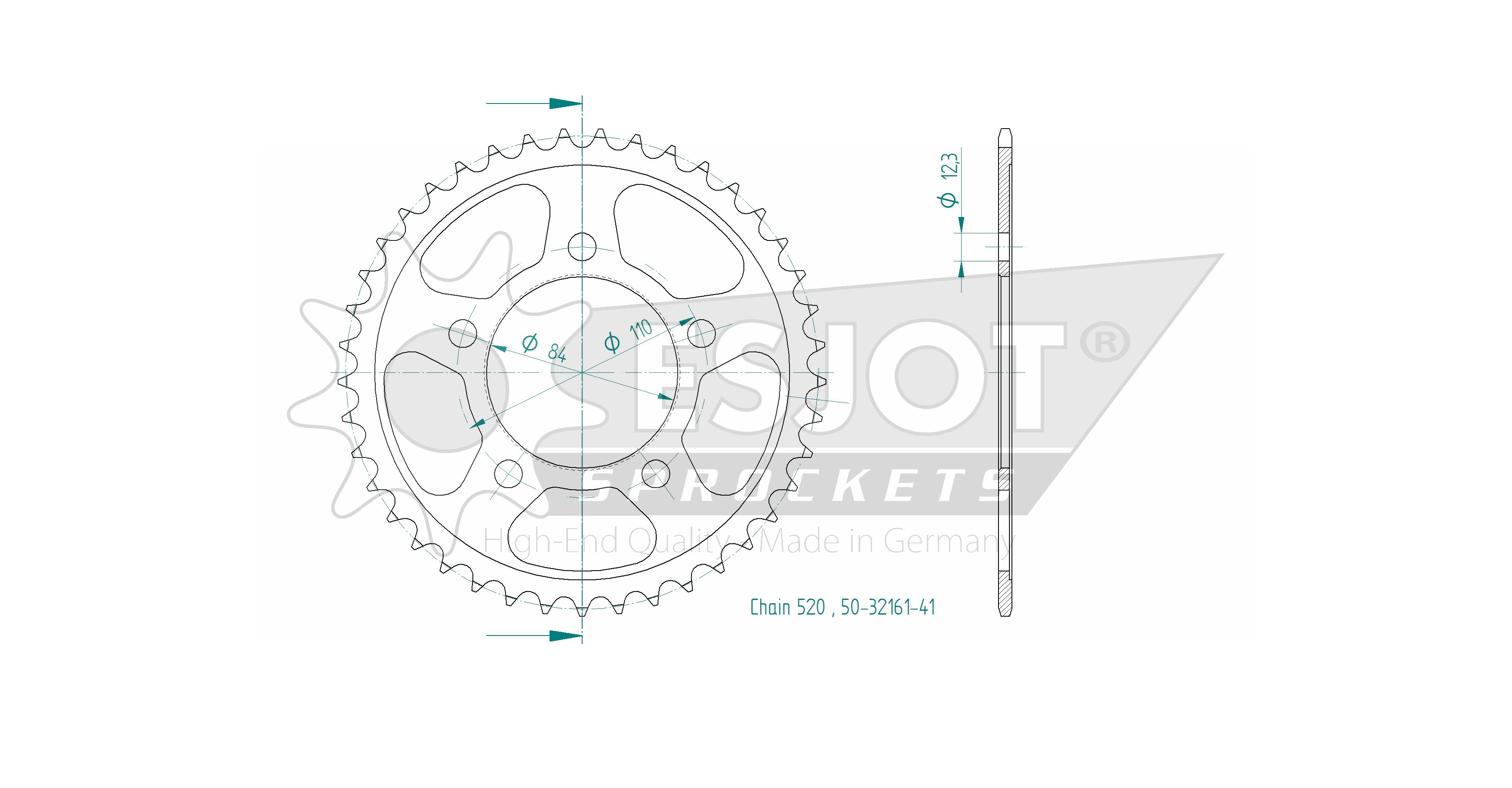 Corona in acciaio 41 denti - Passo 520 - Simile a JTR1225