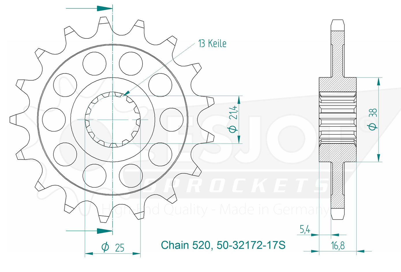 Honda Gable leggero - 520 - 17 denti - Made in Germania