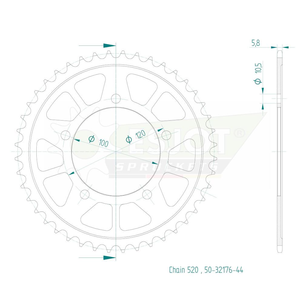 Corona Acciaio 44 Denti - Passo 520 - Simile JTR703