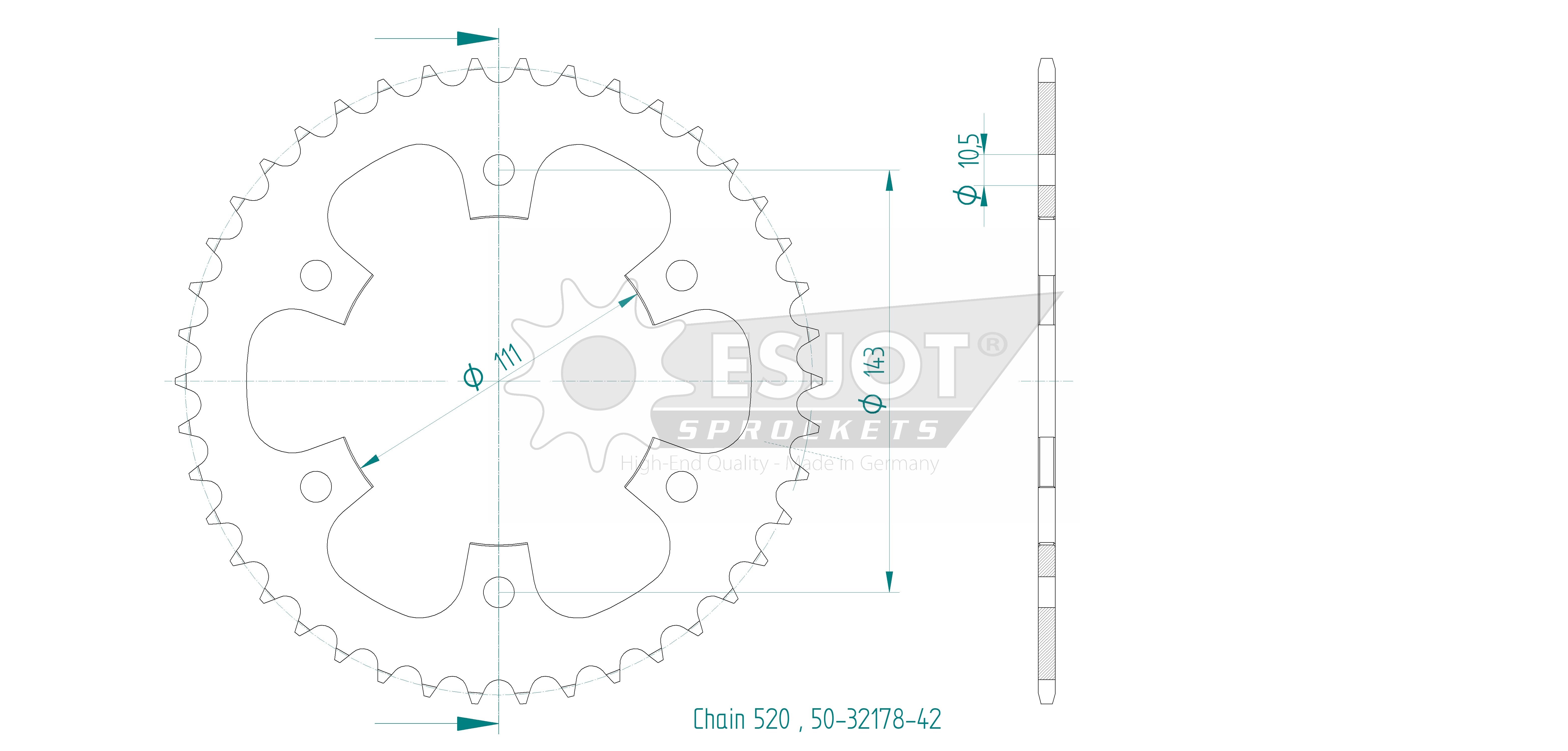 Corona in acciaio 42 denti - Passo 520 - Simile JTR2023
