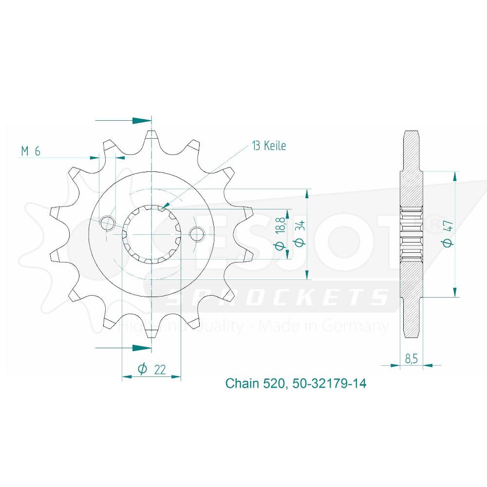 Pignone - 520 - 14 denti - Made in Germania